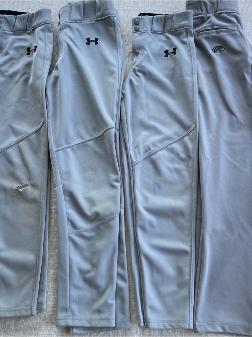 Lot Of 4 Youth Boys Medium Grey Baseball Pants Under Armour Rawlings